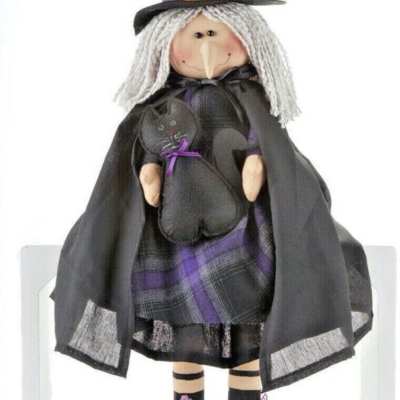 🎃  Halloween Witch Doll w Long Nose & Black Cat 25"  NEW - Picture 1 of 12